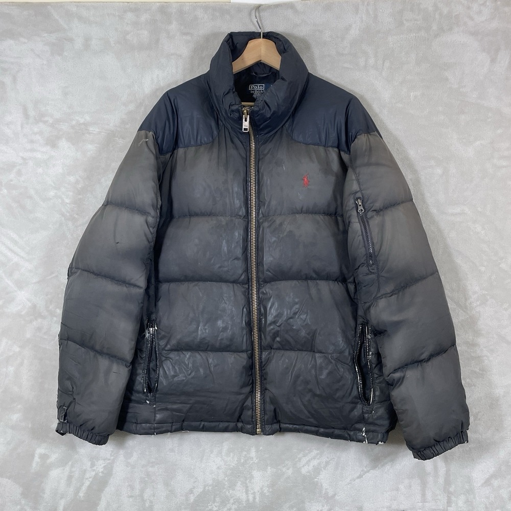 Vintage Polo Ralph Lauren Puffer‎ Jacket Mens XL Goose Down DISTRESSED Thrashed